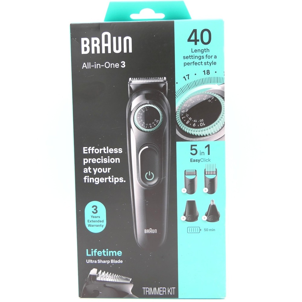 BRAUN All-in-One 3 Beard & Head Cordless Trimmer Kit 5 in 1 Easy Click AIO 3450